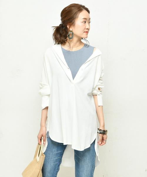 DouDou（ドゥドゥ）の「ウエストベルトシャツ（シャツ/ブラウス・レディース・ホワイト/ダークブラウン/ベージュ/ピンク/ブラック・FREE）」の15枚目の写真