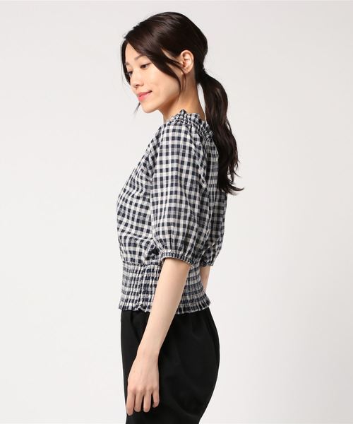Cheek（チーク）の「前後2WAYチェックブラウス（シャツ/ブラウス・レディース・ベージュ/ネイビー・MEDIUM）」の3枚目の写真