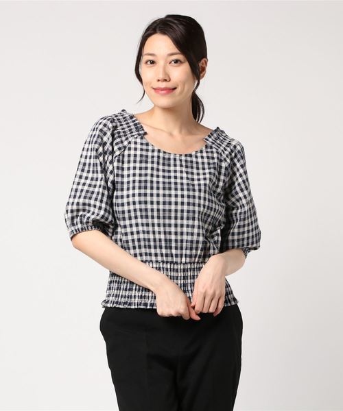 Cheek（チーク）の「前後2WAYチェックブラウス（シャツ/ブラウス・レディース・ベージュ/ネイビー・MEDIUM）」の5枚目の写真