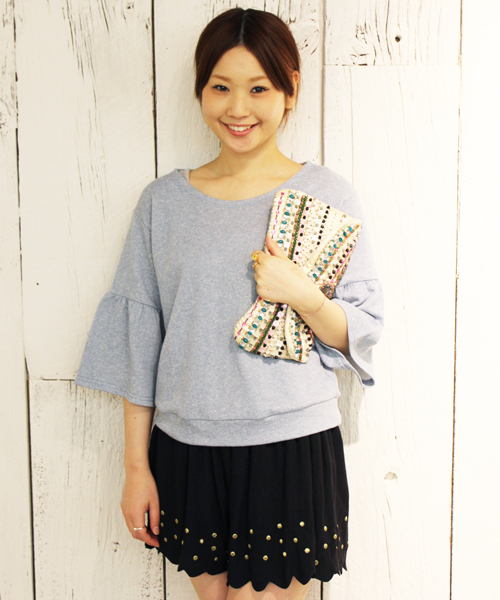 mystic（ミスティック）の「裏毛ワッフル袖プルオーバー（Tシャツ/カットソー・レディース・ブルー/グレー/アイボリー・ﾌﾘ-）」の3枚目の写真