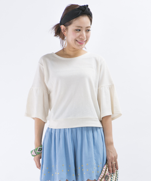 mystic（ミスティック）の「裏毛ワッフル袖プルオーバー（Tシャツ/カットソー・レディース・ブルー/グレー/アイボリー・ﾌﾘ-）」の2枚目の写真