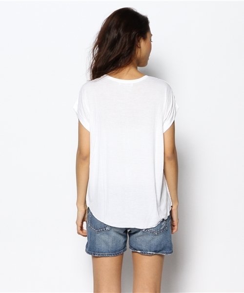 one after another NICE CLAUP（ワンアフターアナザーナイスクラップ）の「【ナイスクラップ】異素材ﾛｺﾞﾌﾟﾙｵｰﾊﾞｰ（Tシャツ/カットソー・レディース・ネイビー/オフホワイト・FREE）」の12枚目の写真