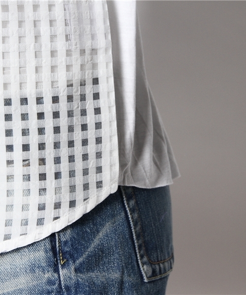 one after another NICE CLAUP（ワンアフターアナザーナイスクラップ）の「【ナイスクラップ】異素材ﾛｺﾞﾌﾟﾙｵｰﾊﾞｰ（Tシャツ/カットソー・レディース・ネイビー/オフホワイト・FREE）」の9枚目の写真