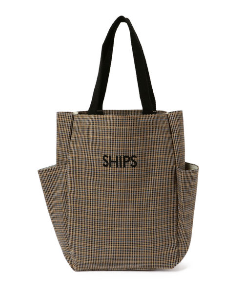 サイドポケット付きトートバッグ　トランク風ポーチ　LR⭐︎ SHIPS（シップス）の「チェックA4サイドポケットトート（トート