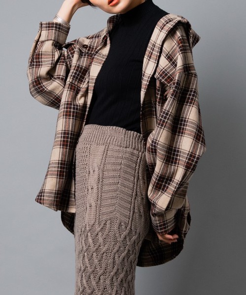 Aunt Marie's（アントマリーズ）の「チェックCPOビッグシャツ / AUNT MARIE'S × WEARISTA YUKI（シャツ/ブラウス・レディース・ベージュ/ブラウン/グリーン・FREE）」の2枚目の写真