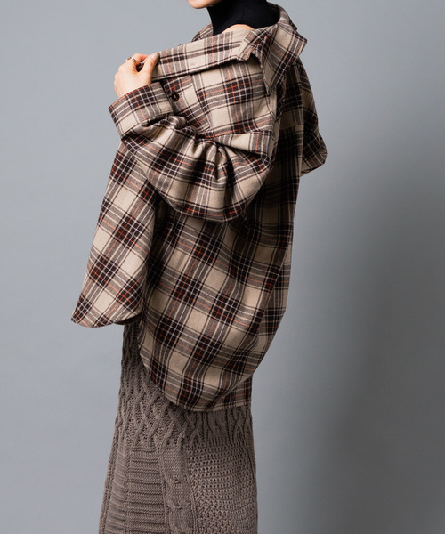 Aunt Marie's（アントマリーズ）の「チェックCPOビッグシャツ / AUNT MARIE'S × WEARISTA YUKI（シャツ/ブラウス・レディース・ベージュ/ブラウン/グリーン・FREE）」の8枚目の写真