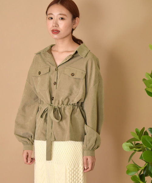 w closet（ダブルクローゼット）の「ピーチスエードBIGシャツ（シャツ/ブラウス・レディース・グレー/カーキ/ピンクベージュ・FREE）」の2枚目の写真