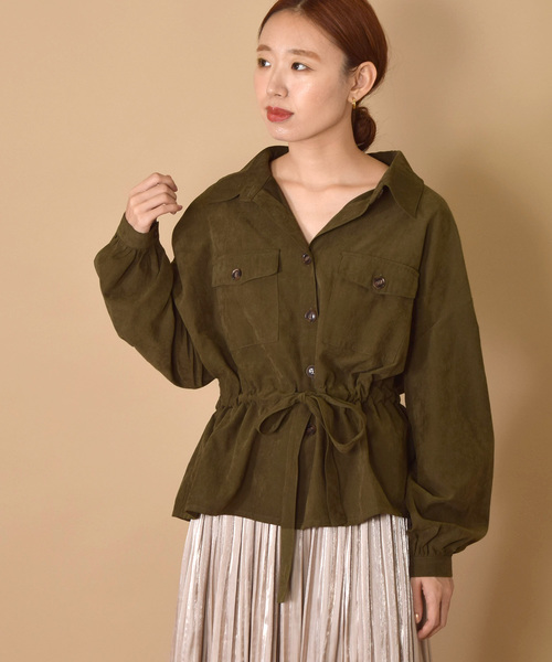 w closet（ダブルクローゼット）の「ピーチスエードBIGシャツ（シャツ/ブラウス・レディース・グレー/カーキ/ピンクベージュ・FREE）」の3枚目の写真