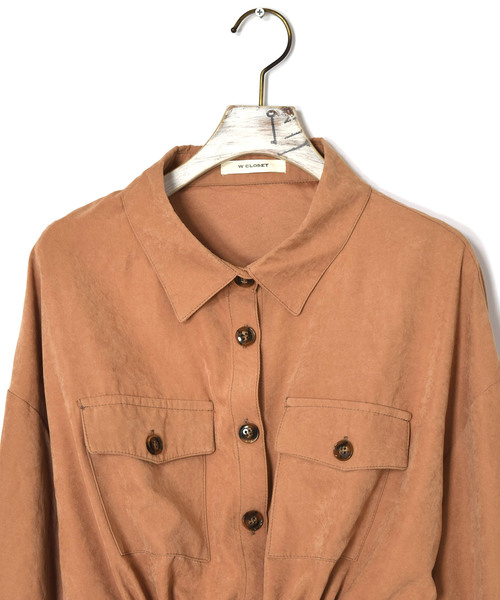 w closet（ダブルクローゼット）の「ピーチスエードBIGシャツ（シャツ/ブラウス・レディース・グレー/カーキ/ピンクベージュ・FREE）」の7枚目の写真