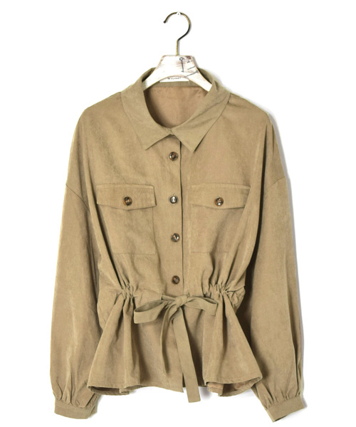 w closet（ダブルクローゼット）の「ピーチスエードBIGシャツ（シャツ/ブラウス・レディース・グレー/カーキ/ピンクベージュ・FREE）」の8枚目の写真