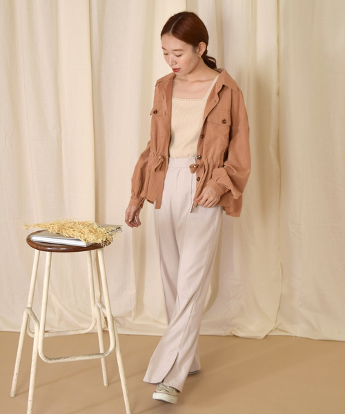 w closet（ダブルクローゼット）の「ピーチスエードBIGシャツ（シャツ/ブラウス・レディース・グレー/カーキ/ピンクベージュ・FREE）」の17枚目の写真