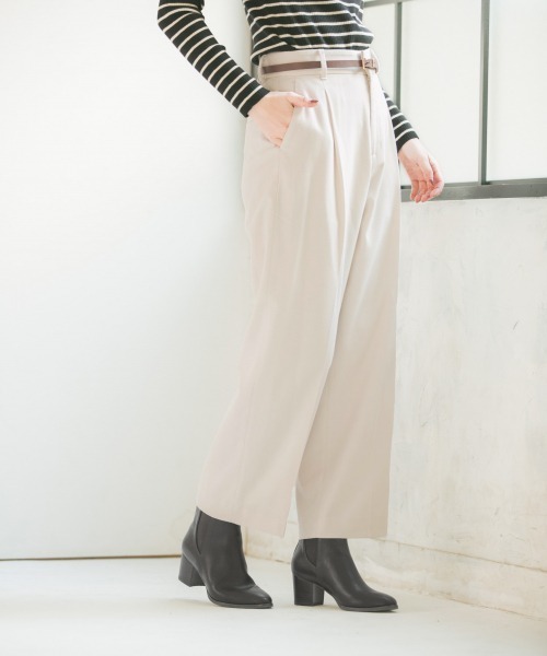 GLOBAL WORK（グローバルワーク）の「あったか美(うつく)シルエットワイドパンツ/849654（その他パンツ・レディース・オフホワイト/チャコールグレー/ネイビー/ベージュ・SMALL/LARGE/MEDIUM/X-LARGE/XX-LARGE）」の2枚目の写真