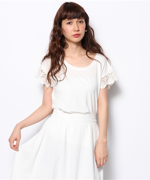 DISCOAT（ディスコート）の「【Discoat】袖レースドロップT（Tシャツ/カットソー・レディース・オフホワイト/グレー/ブラック/その他19・ﾌﾘ-）」の2枚目の写真