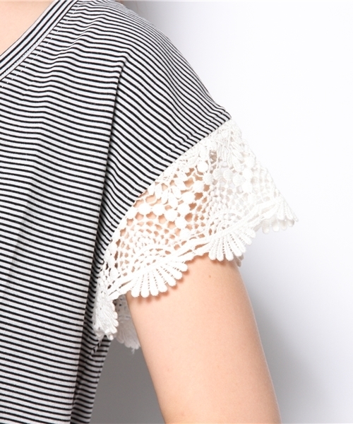 DISCOAT（ディスコート）の「【Discoat】袖レースドロップT（Tシャツ/カットソー・レディース・オフホワイト/グレー/ブラック/その他19・ﾌﾘ-）」の6枚目の写真