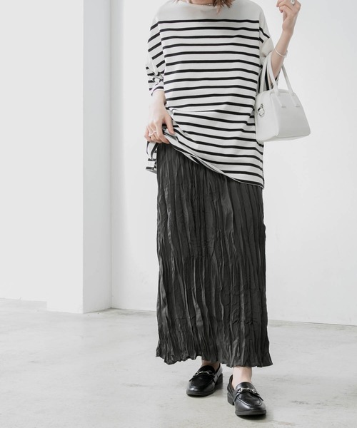 BONLECILL（ボンルシール）の「スパンブロード クリンクル ワッシャー ロングスカート（スカート・レディース・ベージュ/ブルー/チャコール・FREE）」の2枚目の写真