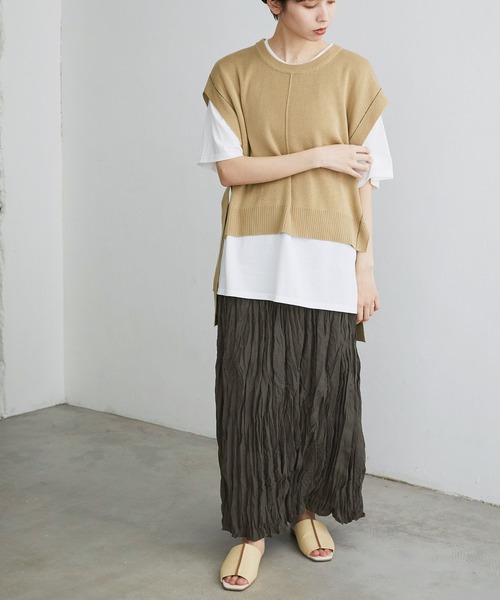 BONLECILL（ボンルシール）の「スパンブロード クリンクル ワッシャー ロングスカート（スカート・レディース・ベージュ/ブルー/チャコール・FREE）」の22枚目の写真