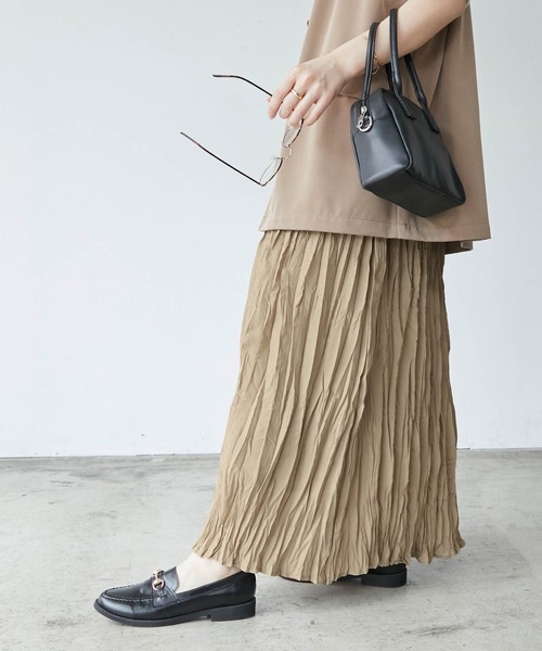 BONLECILL（ボンルシール）の「スパンブロード クリンクル ワッシャー ロングスカート（スカート・レディース・ベージュ/ブルー/チャコール・FREE）」の6枚目の写真