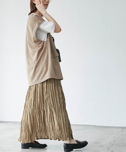 BONLECILL（ボンルシール）の「スパンブロード クリンクル ワッシャー ロングスカート（スカート・レディース・ベージュ/ブルー/チャコール・FREE）」の9枚目の写真