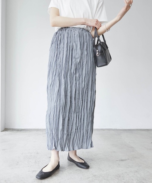 BONLECILL（ボンルシール）の「スパンブロード クリンクル ワッシャー ロングスカート（スカート・レディース・ベージュ/ブルー/チャコール・FREE）」の13枚目の写真