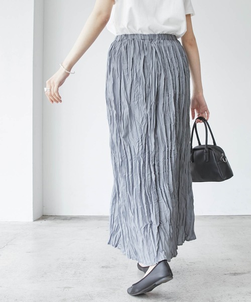 BONLECILL（ボンルシール）の「スパンブロード クリンクル ワッシャー ロングスカート（スカート・レディース・ベージュ/ブルー/チャコール・FREE）」の14枚目の写真