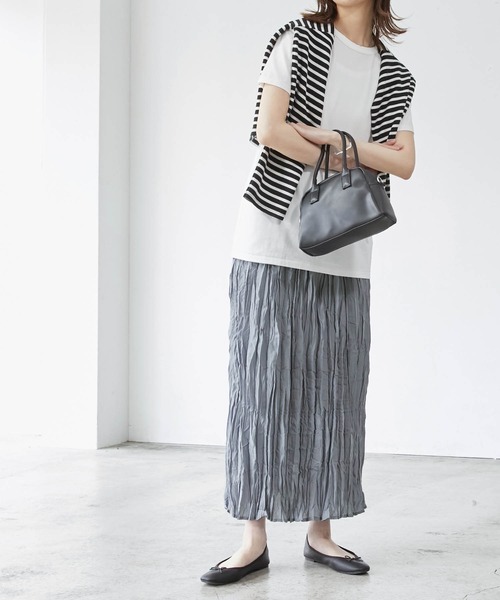 BONLECILL（ボンルシール）の「スパンブロード クリンクル ワッシャー ロングスカート（スカート・レディース・ベージュ/ブルー/チャコール・FREE）」の18枚目の写真