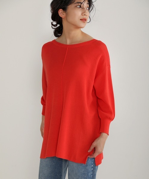 Bou Jeloud（ブージュルード）の「さらさらセンターラインニットTOPS（ニット/セーター・レディース・ネイビー/ブラウン/レッド/グリーン・FREE）」の4枚目の写真