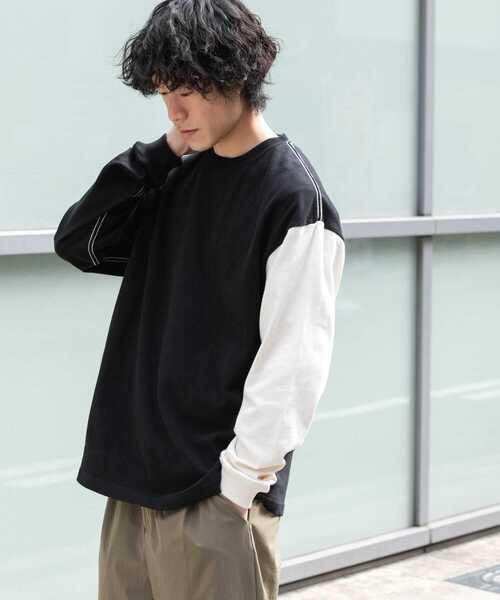 ITEMS URBANRESEARCH(アイテムズ アーバンリサーチ)の「USAコットン 袖配色 長袖Tシャツ(Tシャツ/カットソー・メンズ・オフホワイト/ブラック・MEDIUM/LARGE)」の3枚目の写真