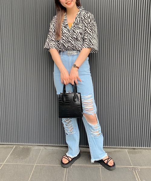 WEGO（ウィゴー）の「WEGO/オーバーハーフスリーブシャツ（シャツ/ブラウス・レディース・ベージュ/ホワイト/アイボリー/オレンジ/グリーン系その他/その他1/その他2/ブラック系その他・FREE）」の18枚目の写真