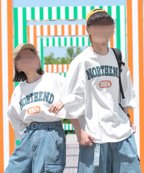 PairPair（ペアペア）の「NORTHENDカレッジビッグT(ユニセックス)（Tシャツ/カットソー・レディース・スミクロ/グリーン/オフホワイト・FREE）」の2枚目の写真