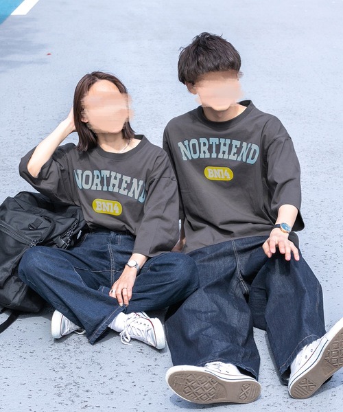 PairPair（ペアペア）の「NORTHENDカレッジビッグT(ユニセックス)（Tシャツ/カットソー・レディース・スミクロ/グリーン/オフホワイト・FREE）」の3枚目の写真