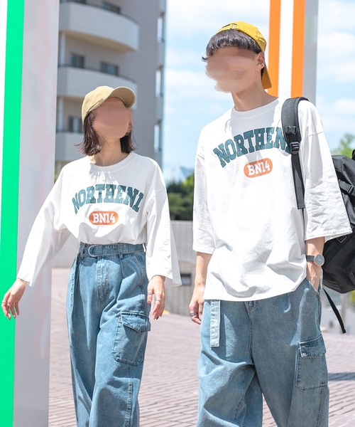 PairPair（ペアペア）の「NORTHENDカレッジビッグT(ユニセックス)（Tシャツ/カットソー・レディース・スミクロ/グリーン/オフホワイト・FREE）」の15枚目の写真