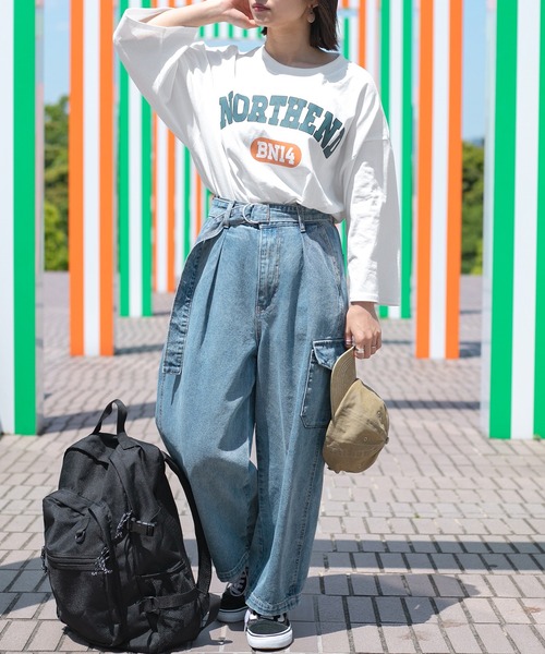 PairPair（ペアペア）の「NORTHENDカレッジビッグT(ユニセックス)（Tシャツ/カットソー・レディース・スミクロ/グリーン/オフホワイト・FREE）」の16枚目の写真