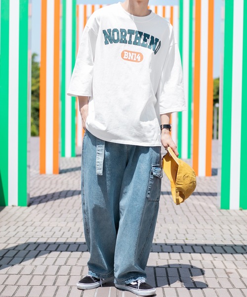 PairPair（ペアペア）の「NORTHENDカレッジビッグT(ユニセックス)（Tシャツ/カットソー・レディース・スミクロ/グリーン/オフホワイト・FREE）」の20枚目の写真