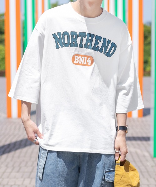 PairPair（ペアペア）の「NORTHENDカレッジビッグT(ユニセックス)（Tシャツ/カットソー・レディース・スミクロ/グリーン/オフホワイト・FREE）」の21枚目の写真