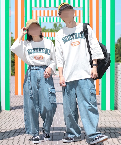 PairPair（ペアペア）の「NORTHENDカレッジビッグT(ユニセックス)（Tシャツ/カットソー・レディース・スミクロ/グリーン/オフホワイト・FREE）」の12枚目の写真