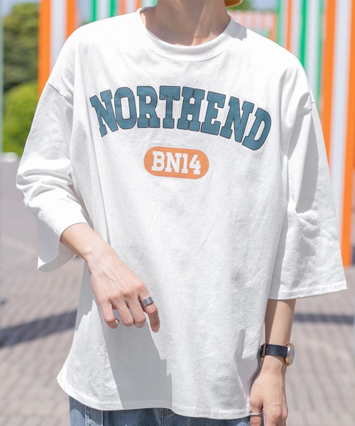 PairPair（ペアペア）の「NORTHENDカレッジビッグT(ユニセックス)（Tシャツ/カットソー・レディース・スミクロ/グリーン/オフホワイト・FREE）」の6枚目の写真