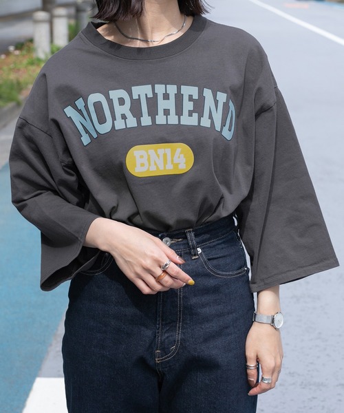PairPair（ペアペア）の「NORTHENDカレッジビッグT(ユニセックス)（Tシャツ/カットソー・レディース・スミクロ/グリーン/オフホワイト・FREE）」の10枚目の写真