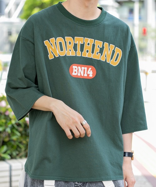 PairPair（ペアペア）の「NORTHENDカレッジビッグT(ユニセックス)（Tシャツ/カットソー・レディース・スミクロ/グリーン/オフホワイト・FREE）」の8枚目の写真
