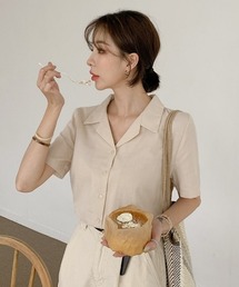 MERONGSHOP リネン混開襟シャツ