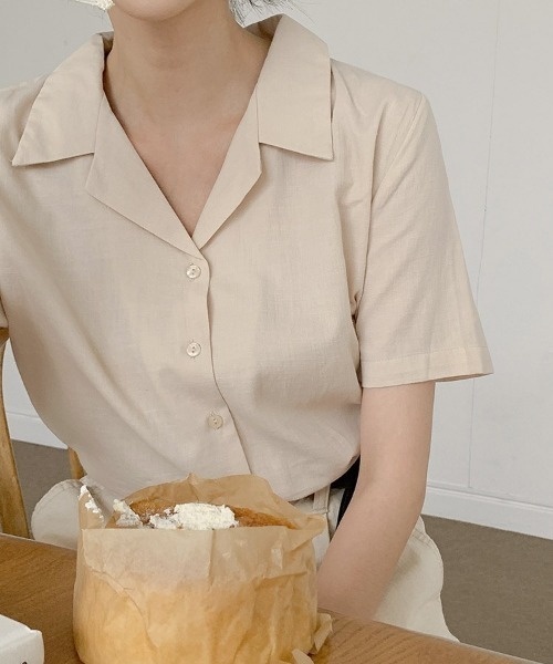 merongshop（メロンショップ）の「MERONGSHOP リネン混開襟シャツ（シャツ/ブラウス・レディース・スカイブルー/ライトベージュ/ホワイト・FREE）」の19枚目の写真