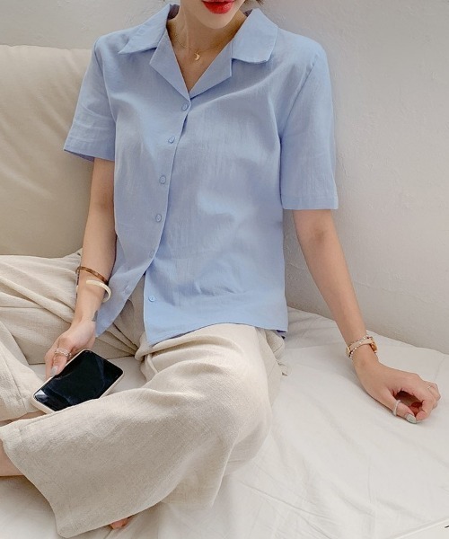 merongshop（メロンショップ）の「MERONGSHOP リネン混開襟シャツ（シャツ/ブラウス・レディース・スカイブルー/ライトベージュ/ホワイト・FREE）」の18枚目の写真