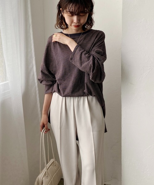 CAPRICIEUX LE'MAGE（カプリシューレマージュ）の「細ボーダーロンT（Tシャツ/カットソー・レディース・ライトベージュ/ネイビー/レッド・FREE）」の3枚目の写真