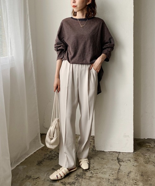 CAPRICIEUX LE'MAGE（カプリシューレマージュ）の「細ボーダーロンT（Tシャツ/カットソー・レディース・ライトベージュ/ネイビー/レッド・FREE）」の14枚目の写真