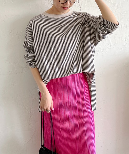 CAPRICIEUX LE'MAGE（カプリシューレマージュ）の「細ボーダーロンT（Tシャツ/カットソー・レディース・ライトベージュ/ネイビー/レッド・FREE）」の16枚目の写真