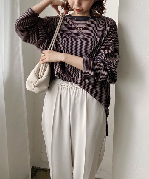 CAPRICIEUX LE'MAGE（カプリシューレマージュ）の「細ボーダーロンT（Tシャツ/カットソー・レディース・ライトベージュ/ネイビー/レッド・FREE）」の17枚目の写真