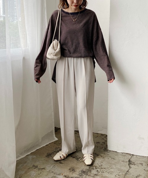 CAPRICIEUX LE'MAGE（カプリシューレマージュ）の「細ボーダーロンT（Tシャツ/カットソー・レディース・ライトベージュ/ネイビー/レッド・FREE）」の6枚目の写真