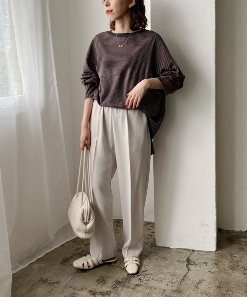 CAPRICIEUX LE'MAGE（カプリシューレマージュ）の「細ボーダーロンT（Tシャツ/カットソー・レディース・ライトベージュ/ネイビー/レッド・FREE）」の10枚目の写真