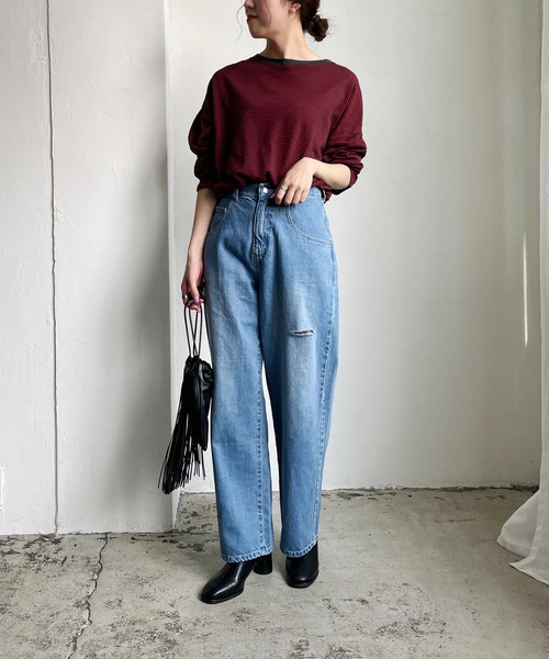 CAPRICIEUX LE'MAGE（カプリシューレマージュ）の「細ボーダーロンT（Tシャツ/カットソー・レディース・ライトベージュ/ネイビー/レッド・FREE）」の11枚目の写真