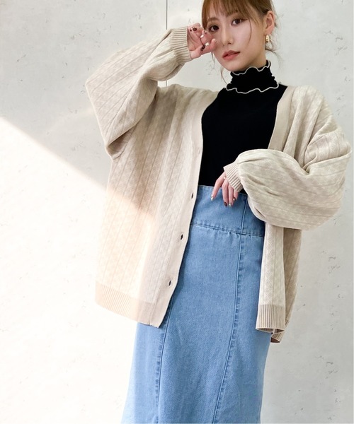 Per sist ence(パーシエンス)の「Per sist ence/パーシエンス ジャカードニットカーディガン(カーディガン/ボレロ・レディース・ブラック/ブラウン/ベージュ・FREE)」の2枚目の写真