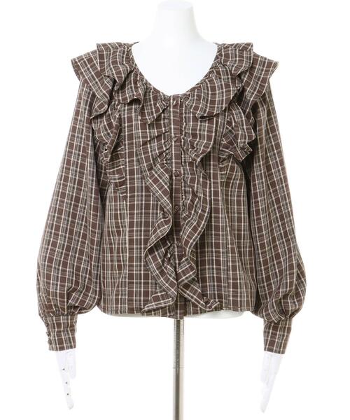 Allamanda（アラマンダ）の「フリル長袖ブラウス（シャツ/ブラウス・レディース・ブラック/オフホワイト/ブラック系/ブラウン系その他2・M）」の5枚目の写真